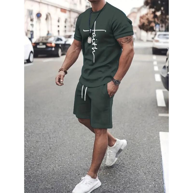Set de pantaloni scurți tricou pentru bărbați la modă, cu mânecă scurtă cu imprimeu încrucișat, două piese, supradimensionat, pentru sport de plajă în aer liber, costum pentru bărbați de dimensiuni mari