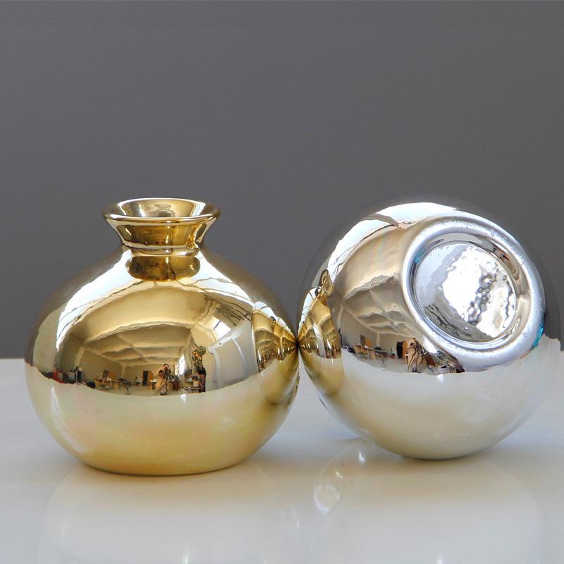 European electroplating gold rose gold blue gold ceramic vase flower small home decoration crafts.