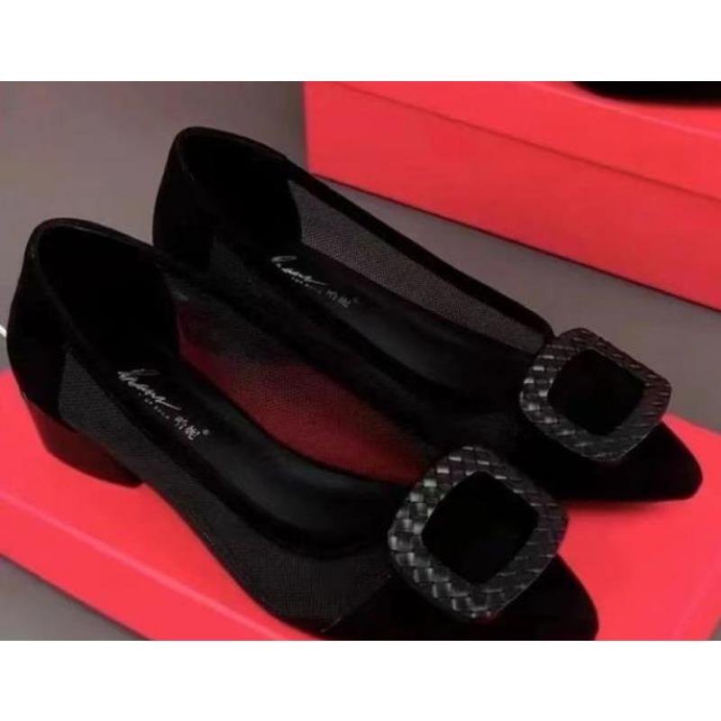 New Summer Women Shoes Women's High Heels Mesh Breathable Casual Women Shoes Square Heel Pointed Toe Heels Women Zapatos Mujer