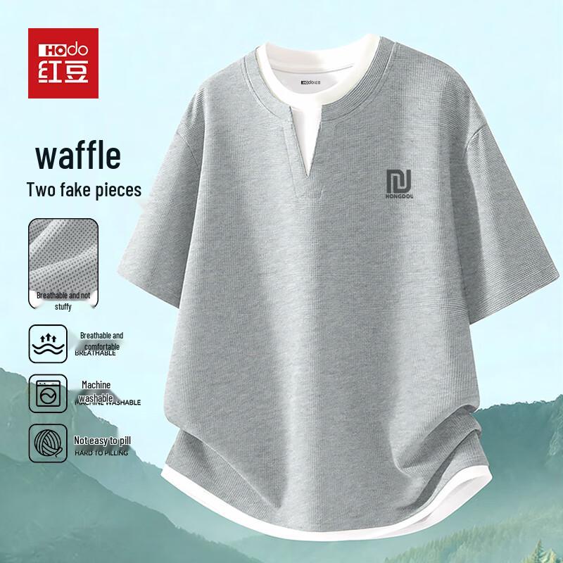 Hodo Men s Fake Two-Piece Waffle Knit Short Sleeve T-Shirt XL