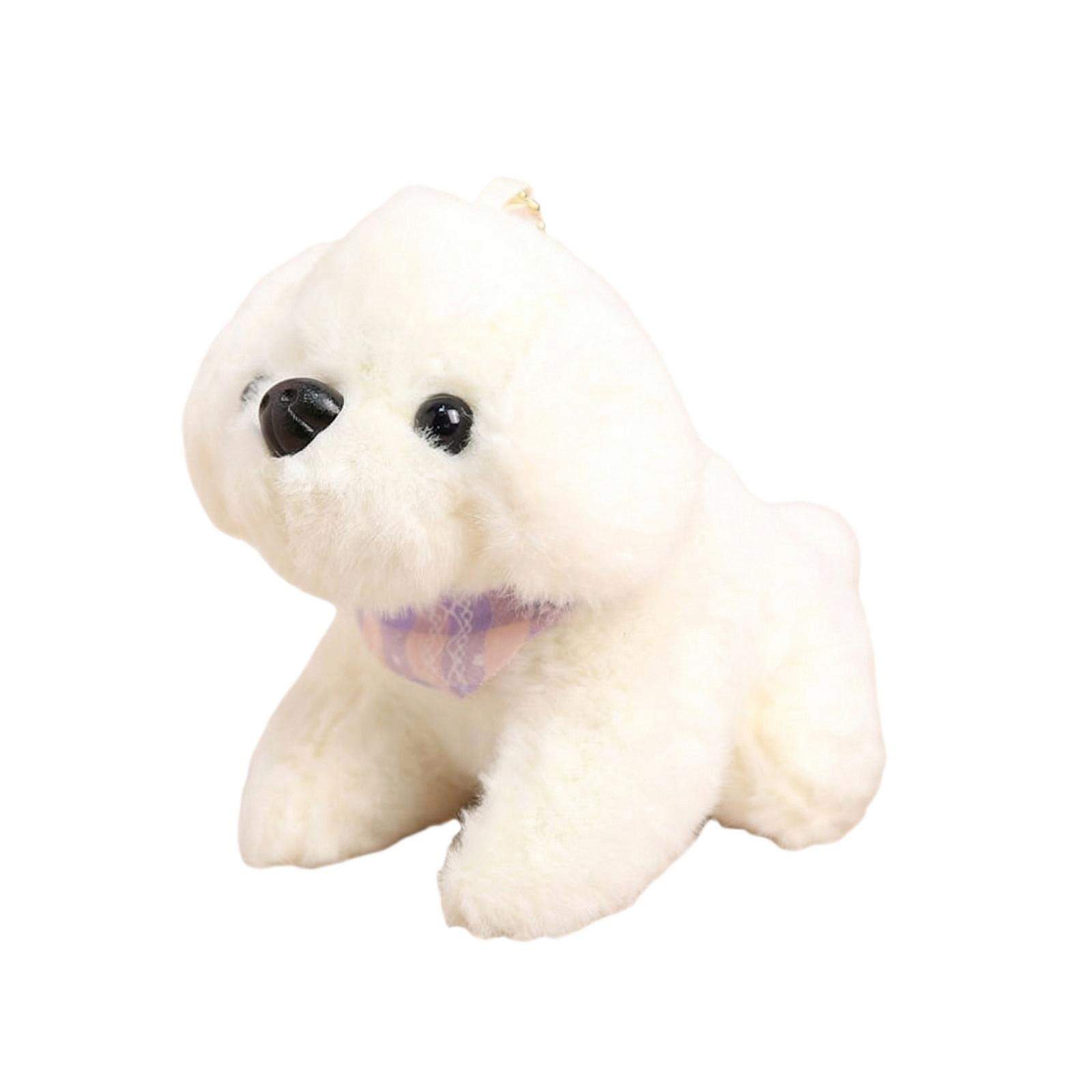 

Plush Sitting Dog Keychain Soft Stuffed Animal Toy Decorative Hanging Accessory for Bags Backpacks and Car Interior One Size білий