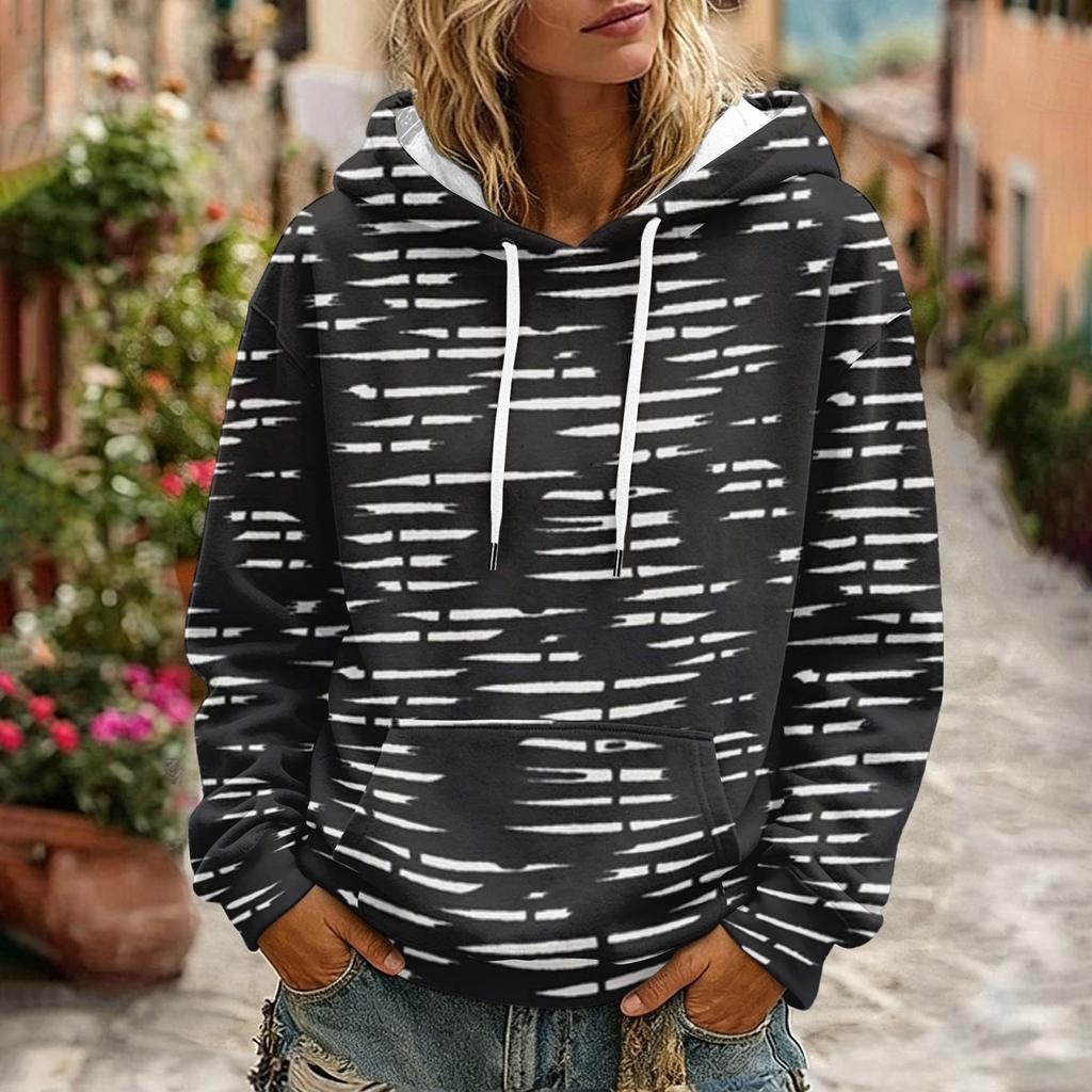 Women's Striped Long Sleeve Hoodie with Pocket and for Casual Wear