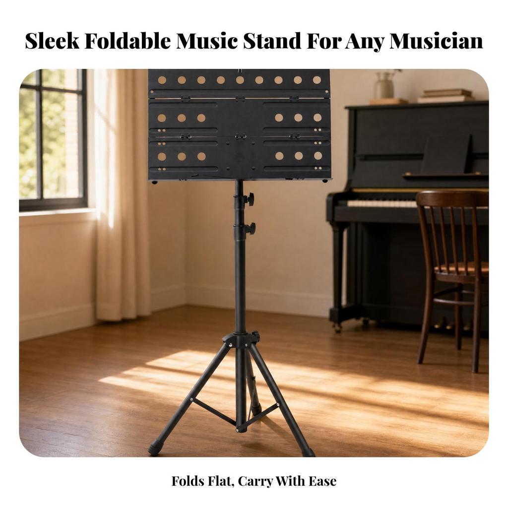 Iron Music Stand with Three-Panel Rest Folding for Classrooms
