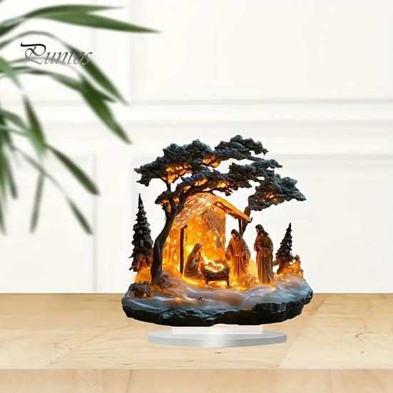 Winter Snow House Acrylic Decoration 2D Flat Nativity Scene Table Sign Christmas Home Office Living Room Bedroom Bookshelf Desktop Ornament