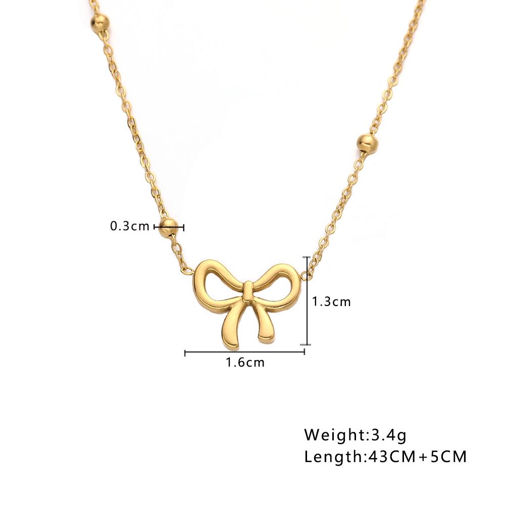 18K Gold Plated Bow Pendant Clavicle Necklace in Titanium Steel