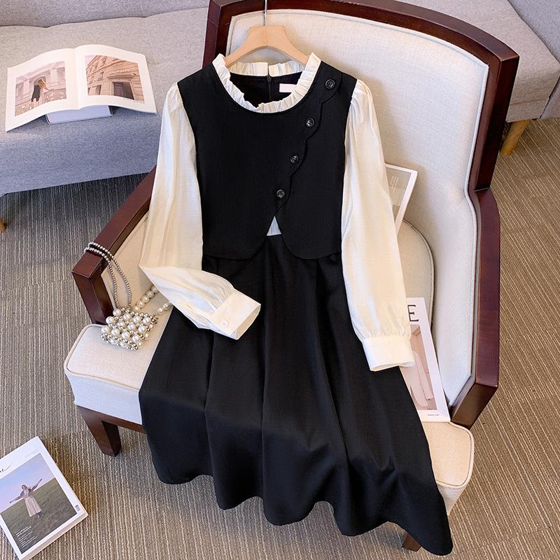 

Женское облегающее платье из двух частей размера плюс 2024 года: Модный, бросающий вызов возрасту, универсальный и стильный M чёрный