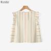 ZANZEA Women Summer Casual Round Neck Stripe Print Sleeveless Vest Tops