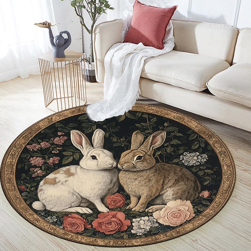 Rabbits Round Area Rug,Carpet Rug for Living Room Bedroom Sofa Playroom Decor,Non-slip Floor Mat