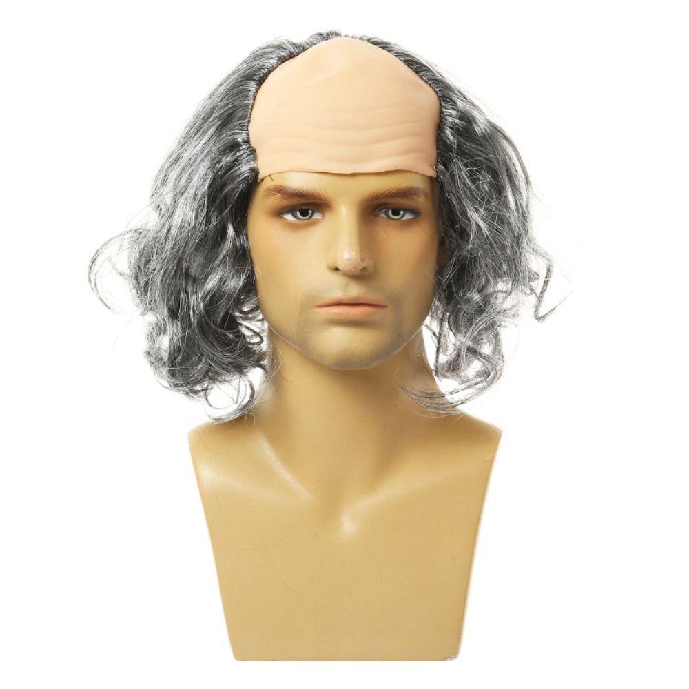 Props Funny Bald Wig Curly Halloween Balding Wig April Fool's Day Old Man Bald Wig  Masquerade Show