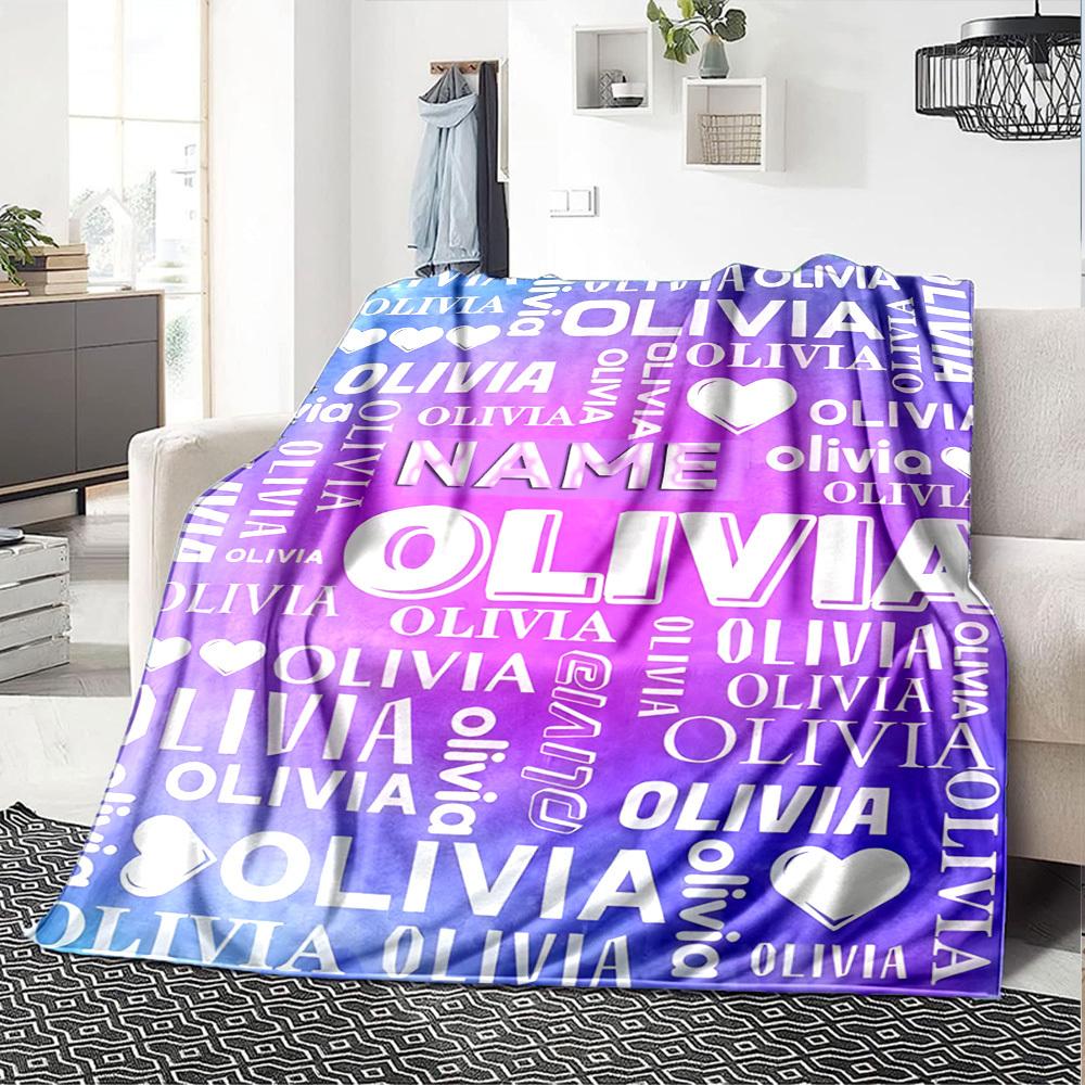 Olivia Heart Pattern Throw Customizable Blanket Personalized Text Soft Cozy Throw For Sofa Couch Office Bed Picnics Four Seasons Multipurpose Stylish
