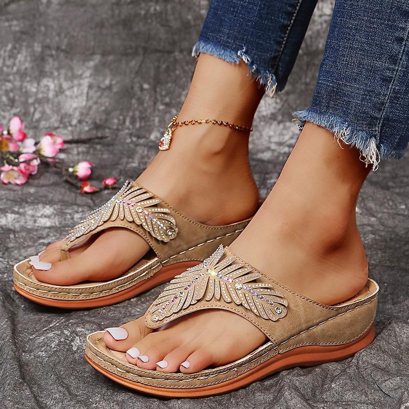New slippers women's summer rhinestone wedge sandals large size thick-soled foot-pinched flip-flops cool slippers