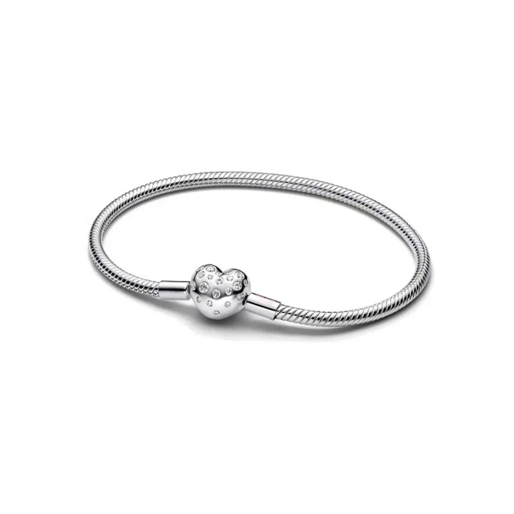 New 925 Silver Red Flower Heart Snake Chain Shiny Zircon Bracelet Fashion Jewelry