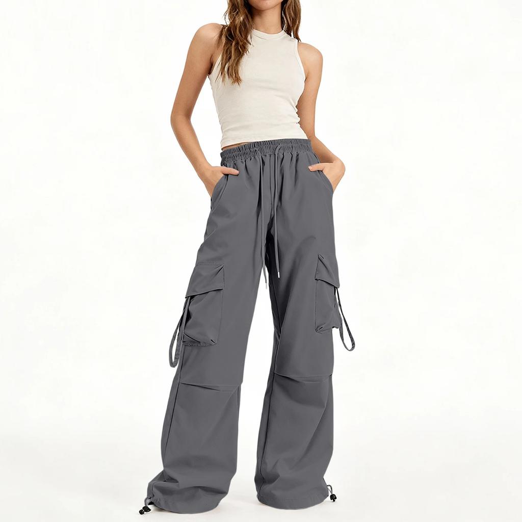 Damskie spodnie cargo z wieloma kieszeniami, luźne, codzienne, kolorowe spodnie