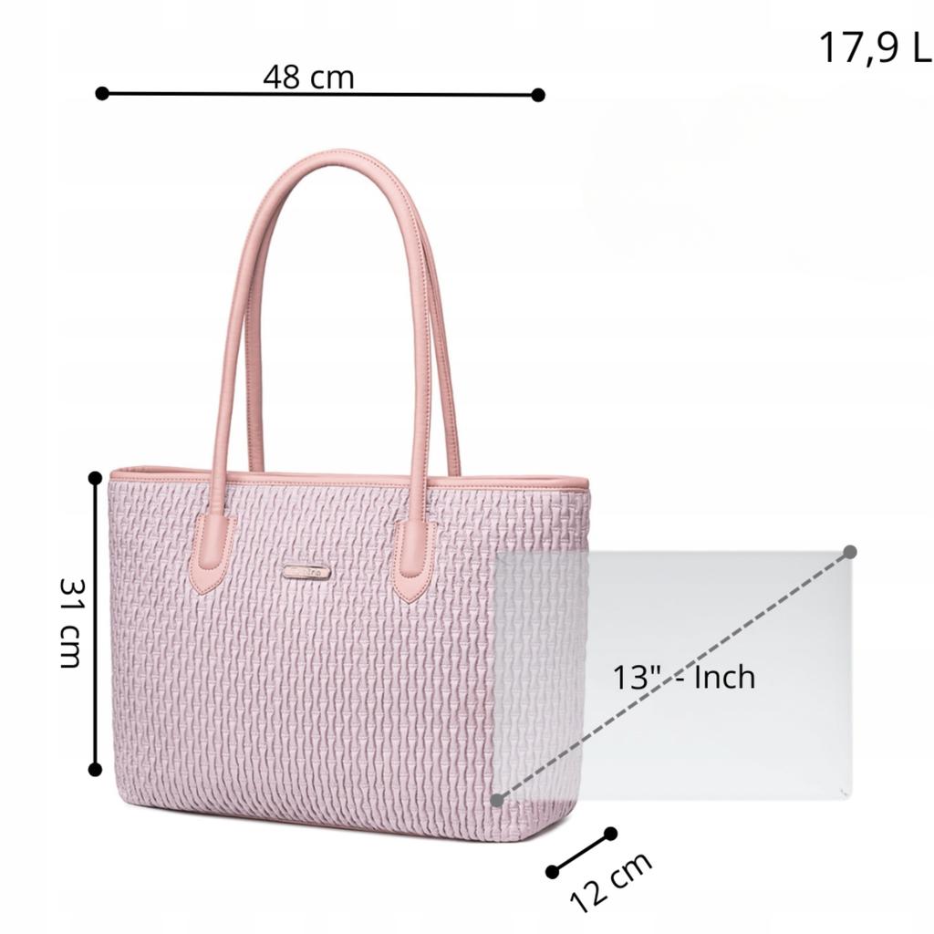 Torba damska shopper różowa na ramię 17,9 l elegancka, pojemna, na co dzień i do pracy z zamkiem. chantria cb800 pink.