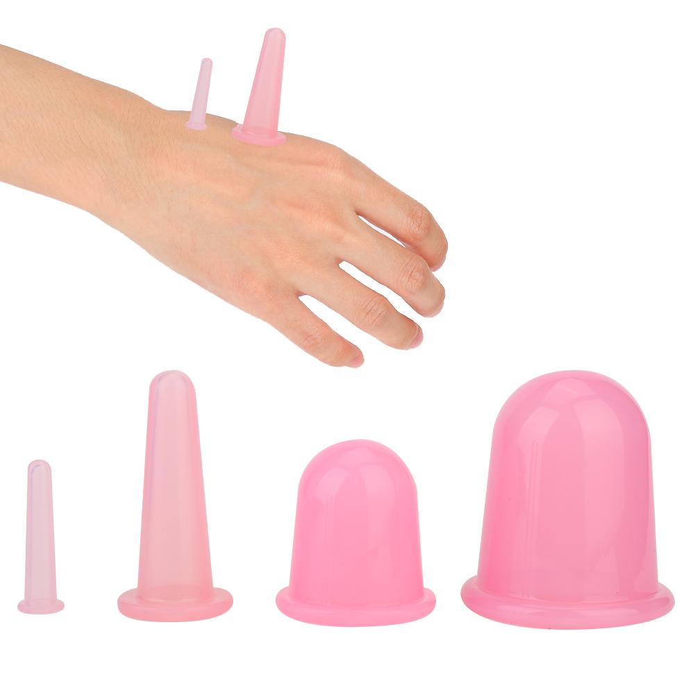 4pcs Facial Cupping Massager Vaccum Cup Face Lifting Firming Care Therapy Treatment Pink