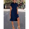 Sommer Kurzarm Casual Shirt Kleid Frauen Elegante Revers Lace Up A-linie Kleid Weibliche Button Up Fashion Party Lose Lange kleider Kleidung 805