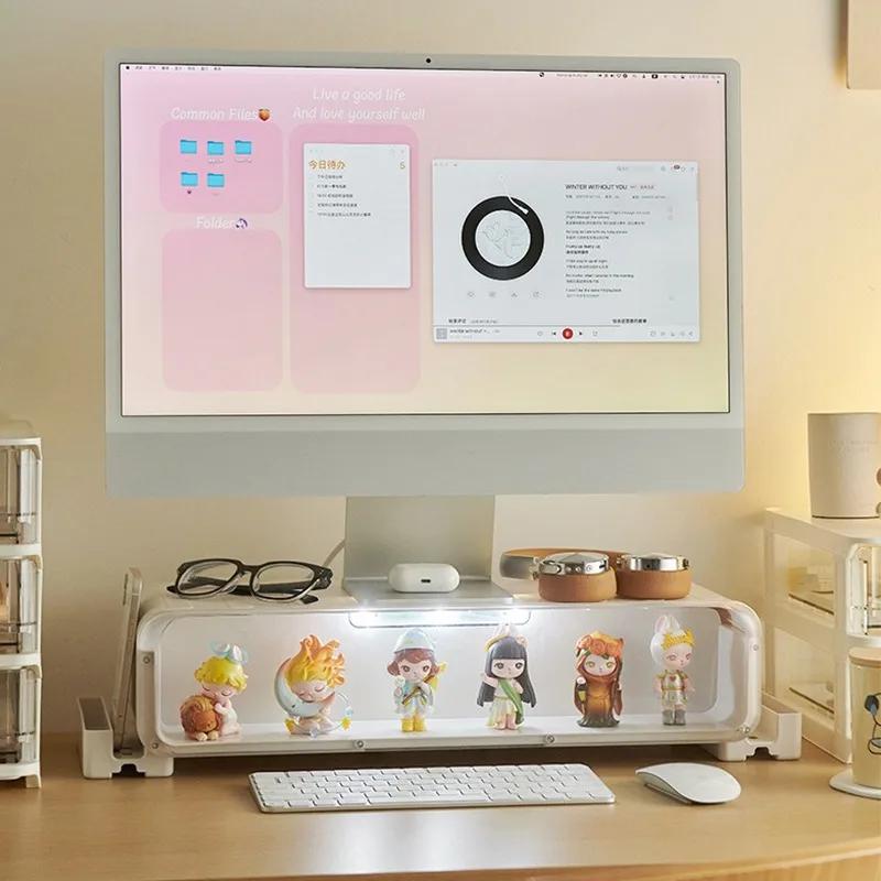 Transparent Desktop Monitor Stand with Display Shelf - Organizes Office Accessories Blind Box Collectibles & Mini Figures Neatly