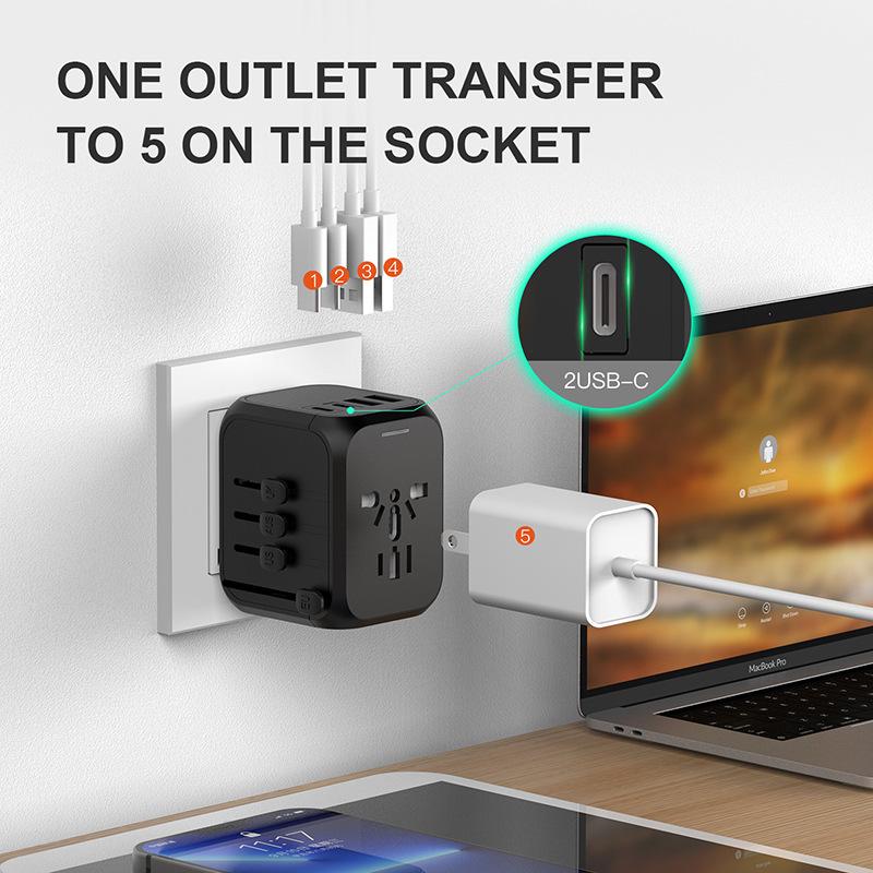 Upgraded Travel Adapter 2A2C: Multi-National Socket Converter for UK, AU, EU, US