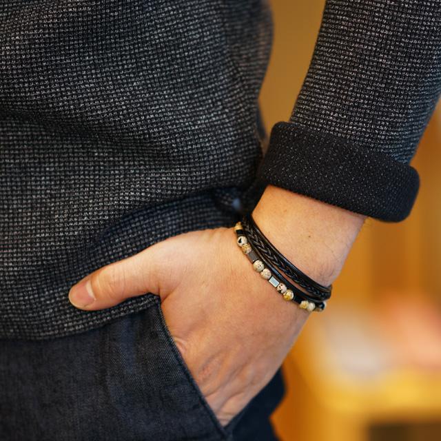 Jbans Classic Coil Leather Mix Couple Bracelets (C1801-Ac408Bk)