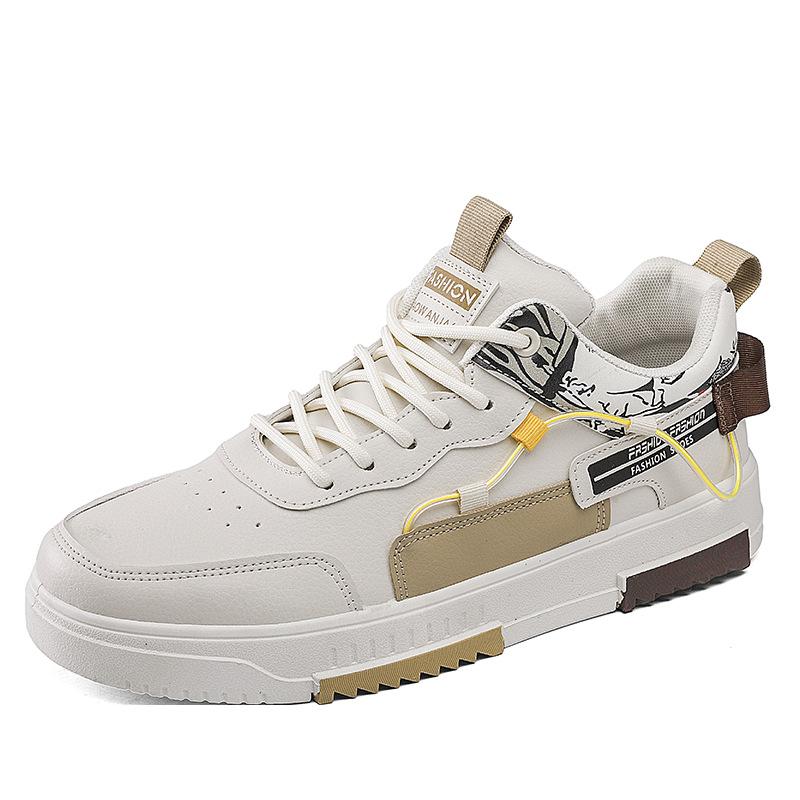 

2025 spring new flat baseplate shoes student leisure sports white shoes fashion versatile trend skateboard shoes men s shoes 44 бежевый