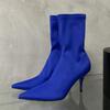 Stivali alla caviglia da donna in tessuto elasticizzato Autunno Primavera Punta appuntita sexy Tacco alto Moda Calzini da donna Scarpe con tacco a spillo