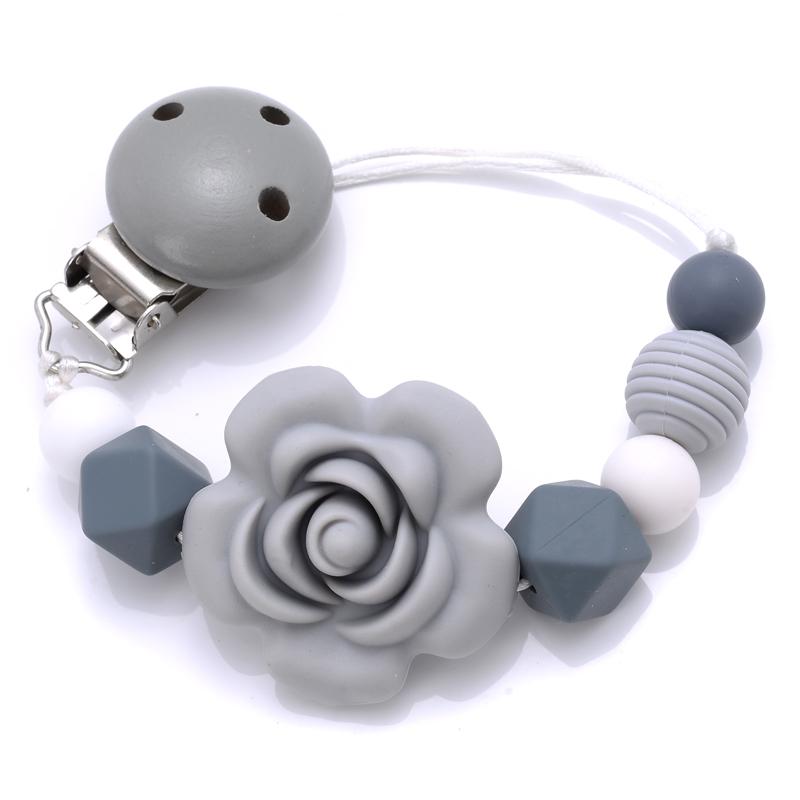 Baby Teether Pacifier Chain Silicone Wood Beads Pacifier Clips Infant Nipple Appease Soother Chain Clip Dummy Holder Nipple Clip