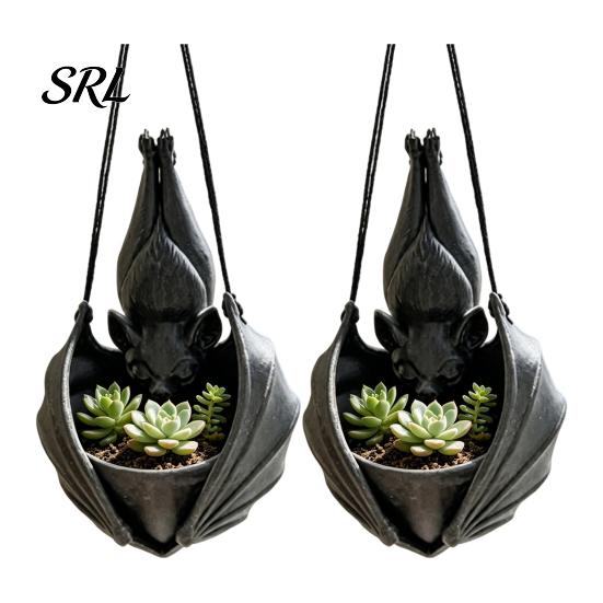 Novelty Gift for Gothic Enthusiasts Bat Shaped Hanging Planter, Plant Pot Indoor Outdoor Garden Mysterious Atmosphere Display Wall Decor, Unique Wing