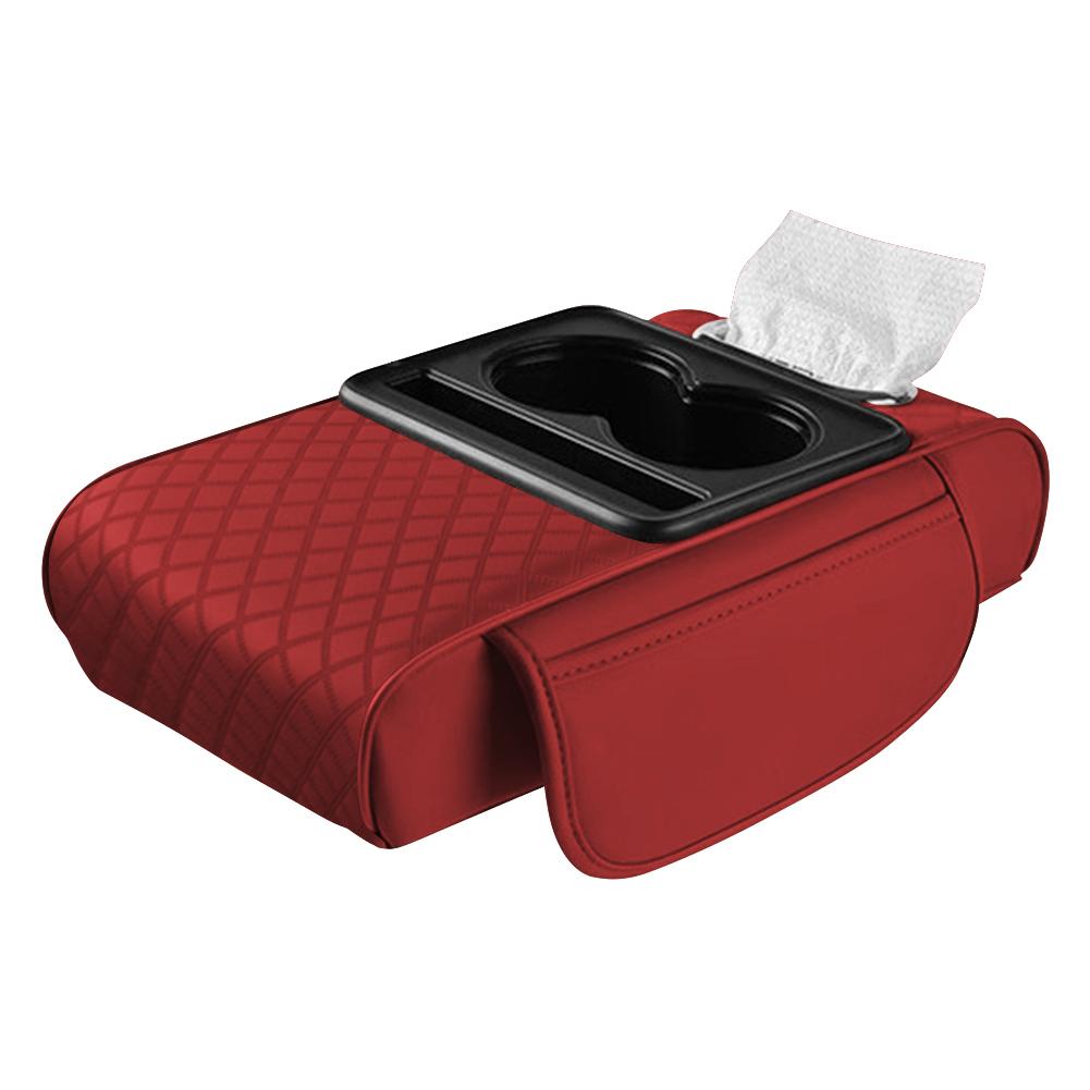 Car Armrest Cushion with 2 Cup Holder Tissue Box Slot Phone Slot Cars Center Console Organizer Car Armrest Box for Most Vehicles