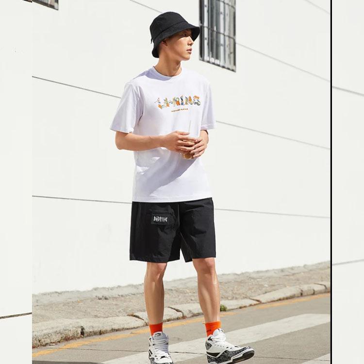 Li-Ning Sports Basketball Series Letter Print Loose Round Neck Short Sleeve T-Shirt Men Tops Standard-White AHSSD65-1