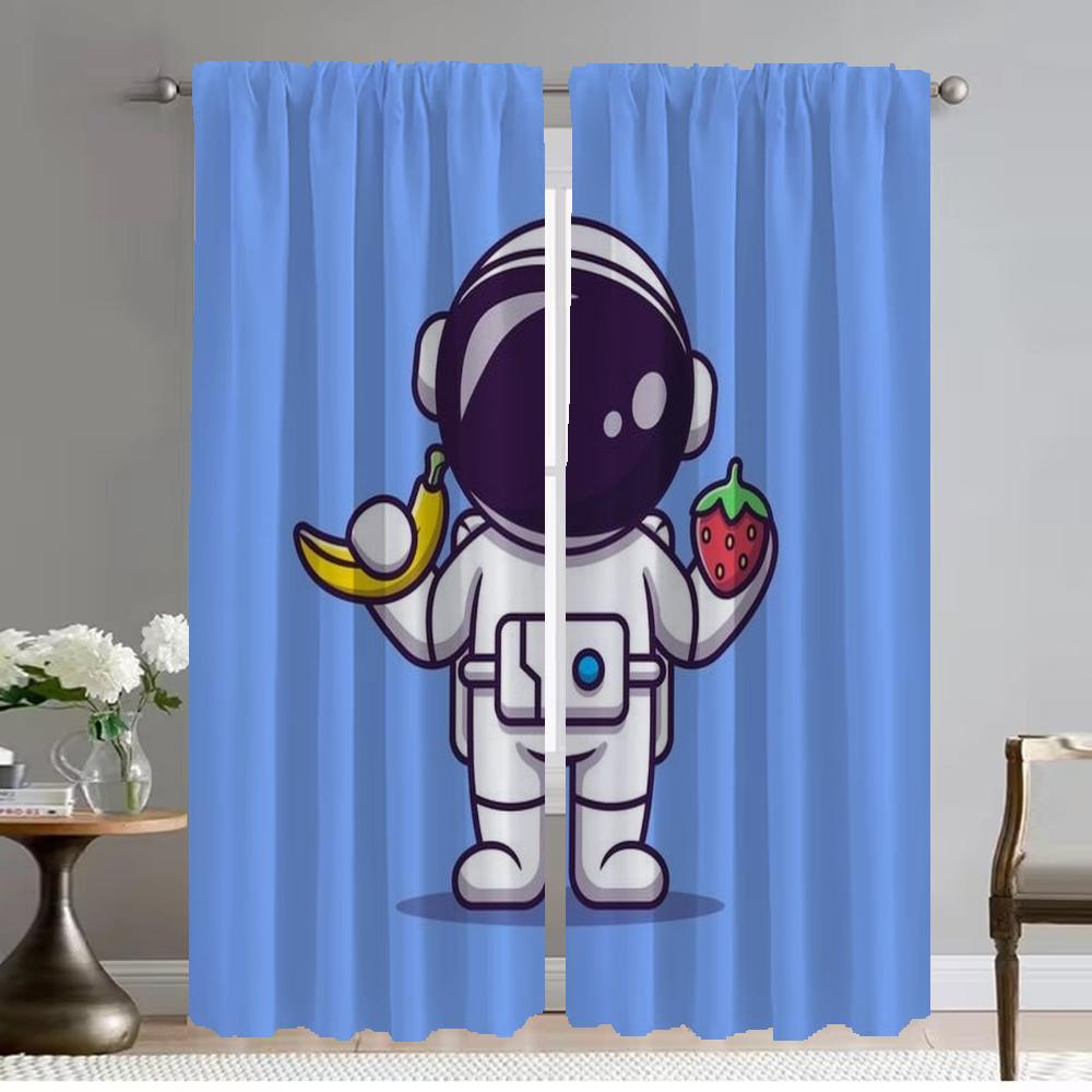Blackout Kitchen Curtains for Living Room Curtain for Room 2 Panel Astronaut Cartoon Partition Shades Home Interior Curtains