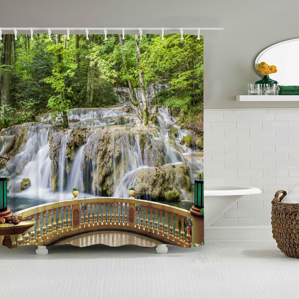 

Dafield Mountain Shower Curtain Nature Pictures Lake Landscape Primitive Smoky Cloth Black Forest Fabric Bathroom Shower Curtain W60H190(CM)-1 Pcs