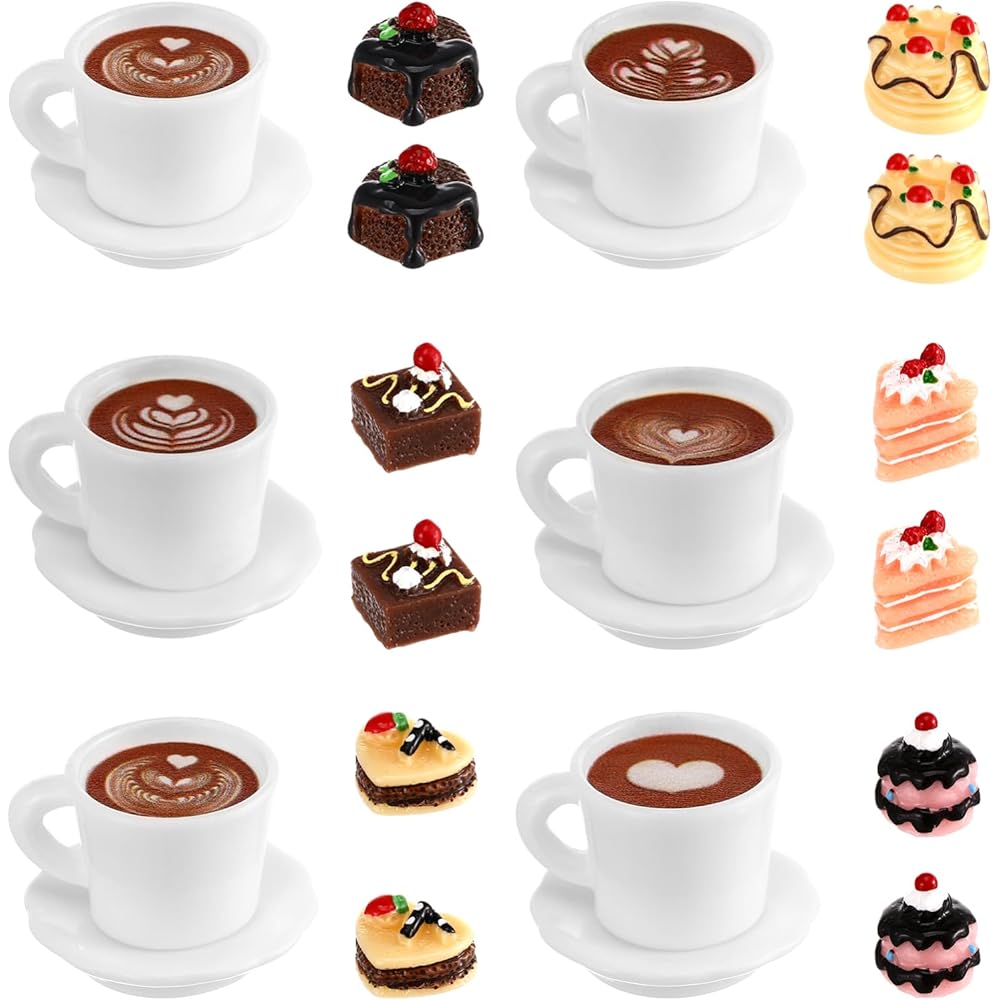 

Topperfun Miniature Food Coffee Cup Set 24 Pieces 1:12 Scale Dollhouse Fake Cakes 12 Cups 6 Saucers 6 Resin Ceramic Multi-Color Display
