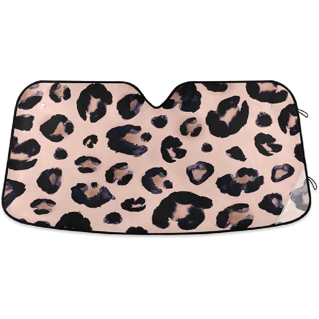 Pink Black Leopard Car Windshield Sunshade Foldable Blocks Sun Visor Protector Keep Cool for Car Truck SUV Multi 4