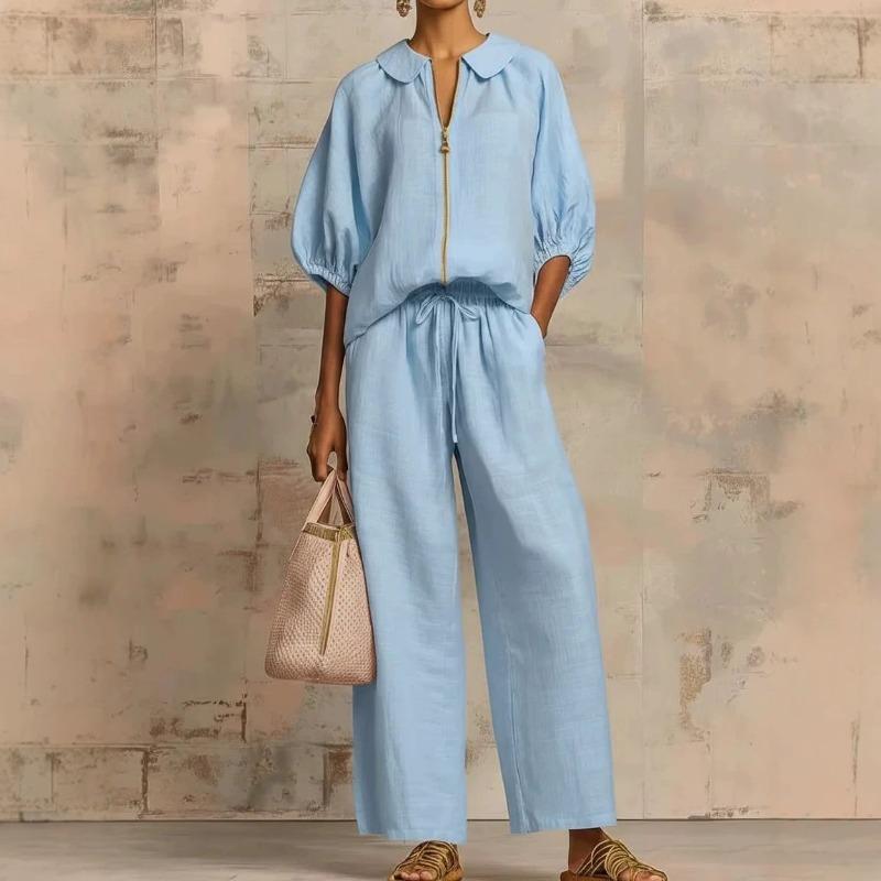 QICED Women's Fashion Casual 1/2 Sleeves V Neck Pants Suits