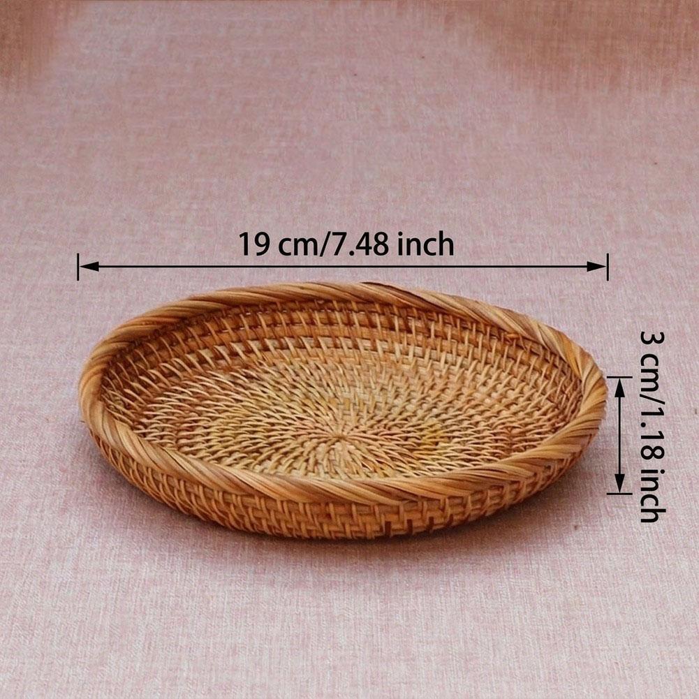 Natural Rattan Fruit Basket Round Shallow Tray for Home Decor Coffee Table Dining Table and Snack Organization