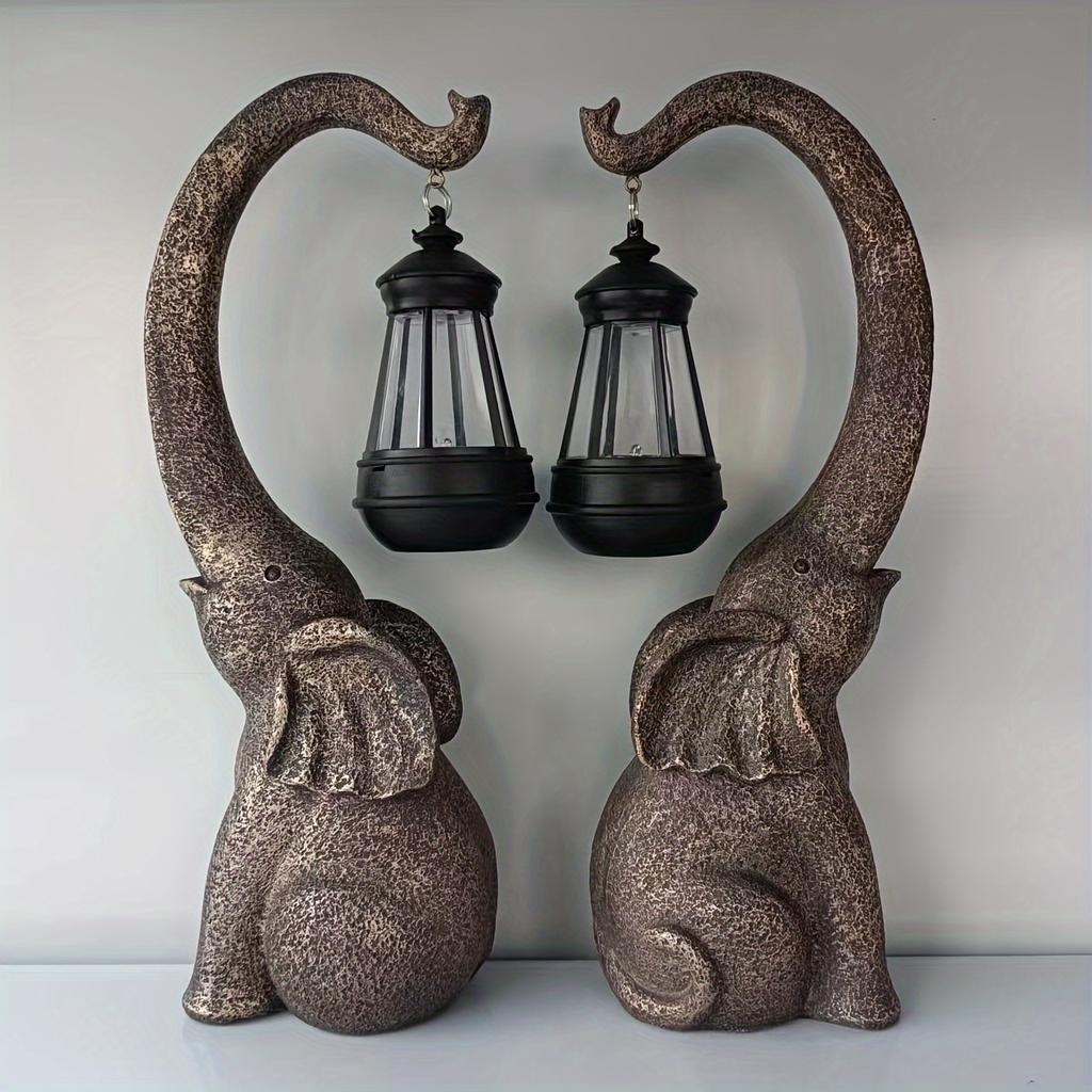 Balcony Landscaping Layout Imitation Stone Elephant Resin Atmosphere Lantern Decorations Courtyard Garden Decoration Solar Light