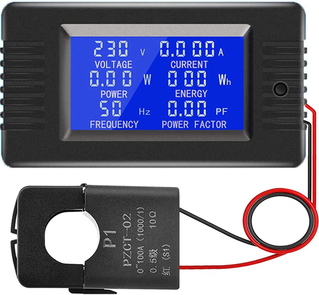 YOJOCK AC 100A Digital Multifunction Energy Meter with Blue Backlight and Watt Meter 6-in-1 Voltmeter/Ammeter, Meter, Power/Electric Display, 80-260V