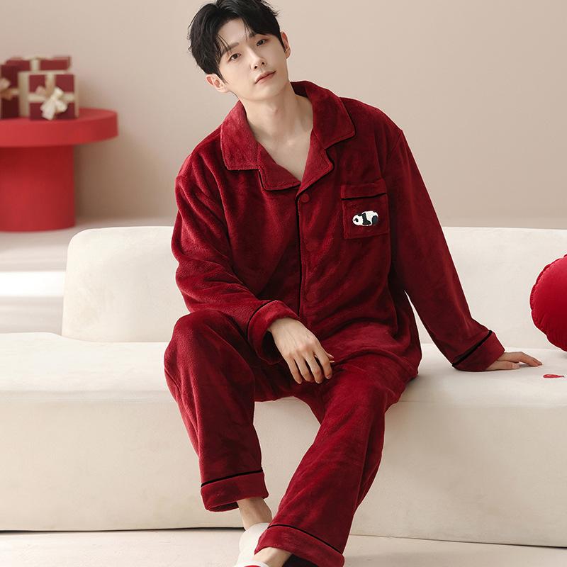Pajamas wedding newlywed couple set winter coral fleece fleece thickened new Chinese red loungewear set