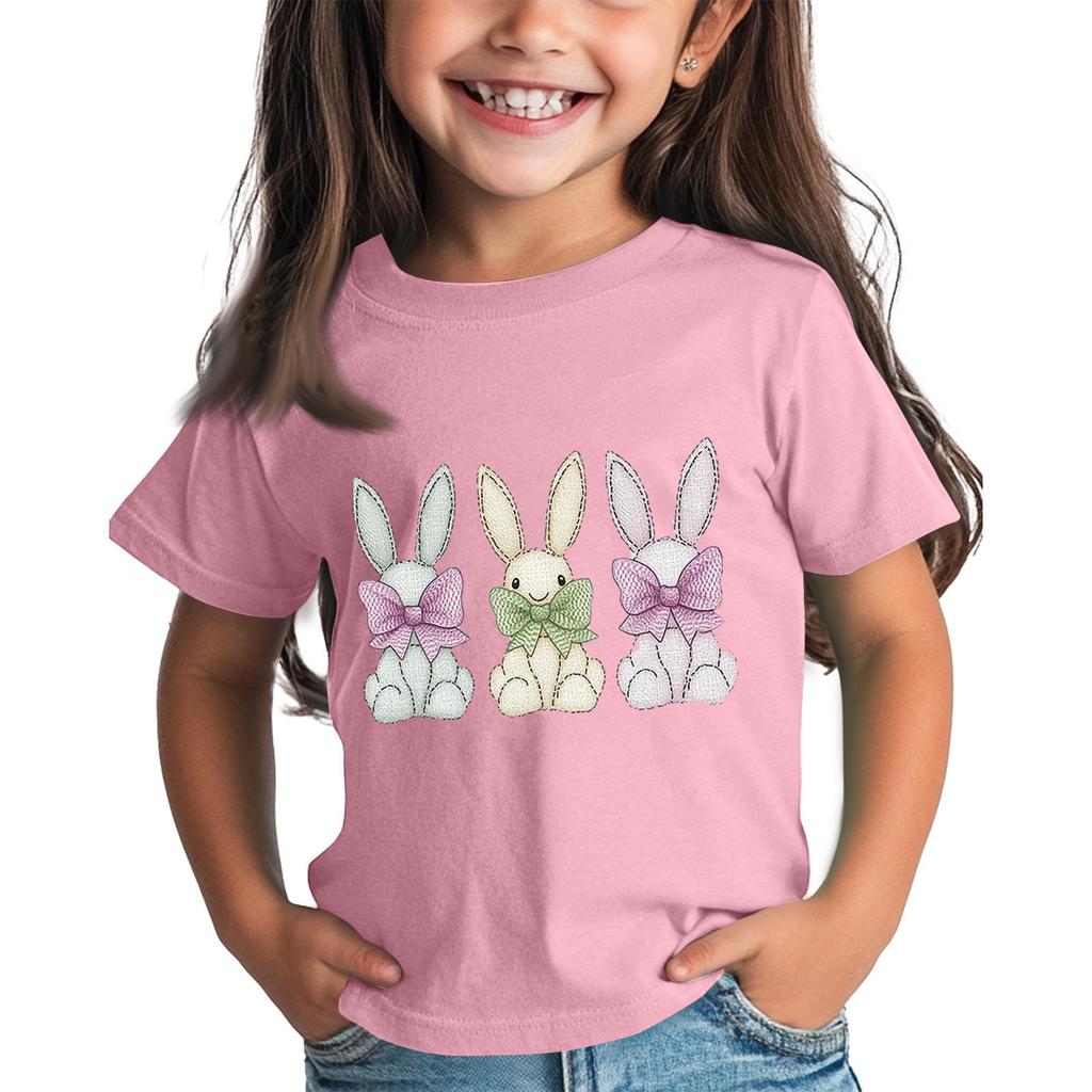 Children's Tops Boys Girls Easter Print Short-sleeved T-shirt Tops Bottoming Shirt