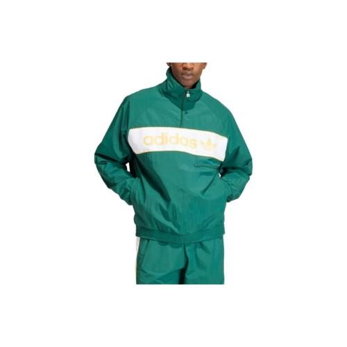 adidas Originals Men's Green Stand Collar Short Zip-Up Long-Sleeve Windbreaker