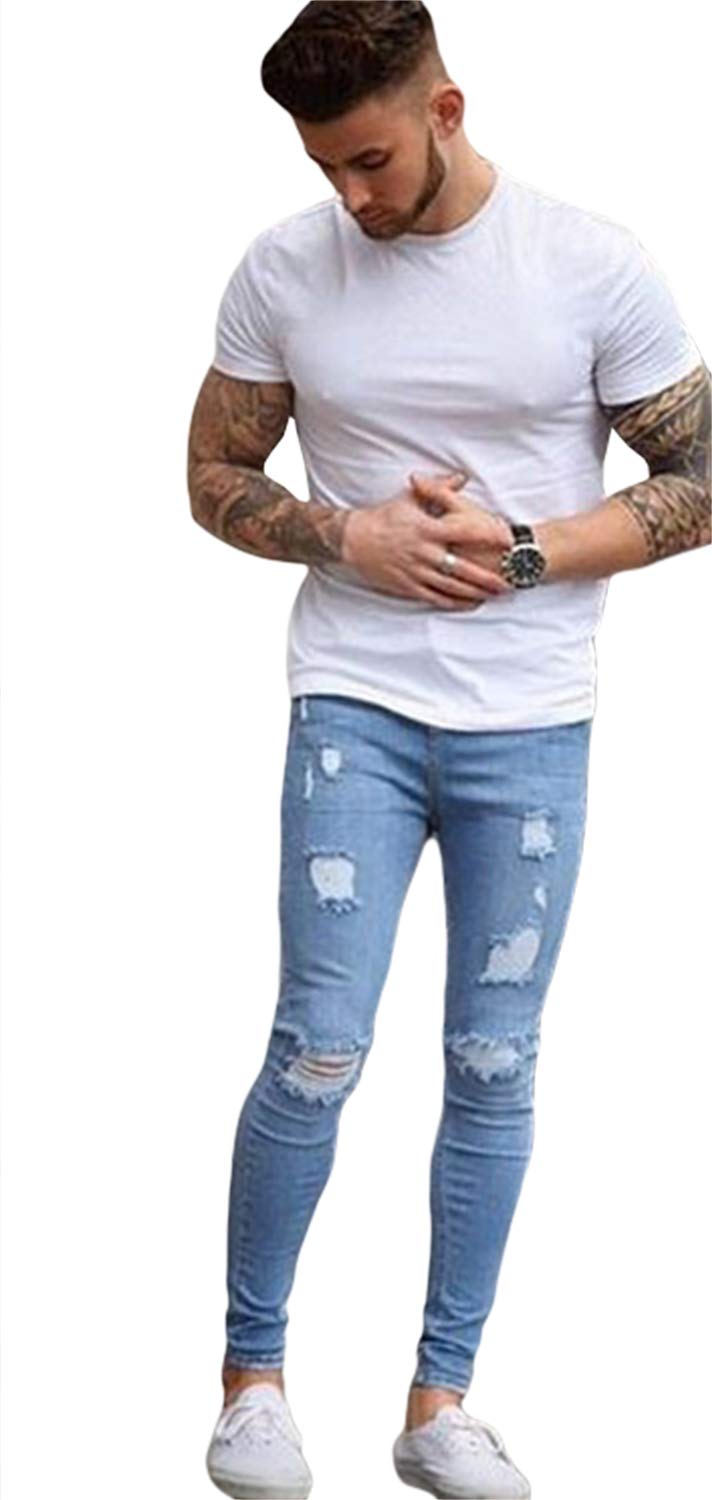 

Petite de Français Men s Distressed Skinny Jogger Jeans, Perfect for Trekking and Walking, Straight Jeans, D-2 (Blue, Size 06 XXXL)