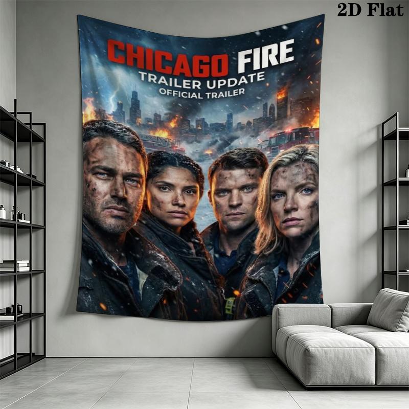 Chicago Fire Wall Tapestry Aesthetic Wall Hanging Printed Fabric Blanket Decorative Tapestries for Bedroom Living Room Home Decor