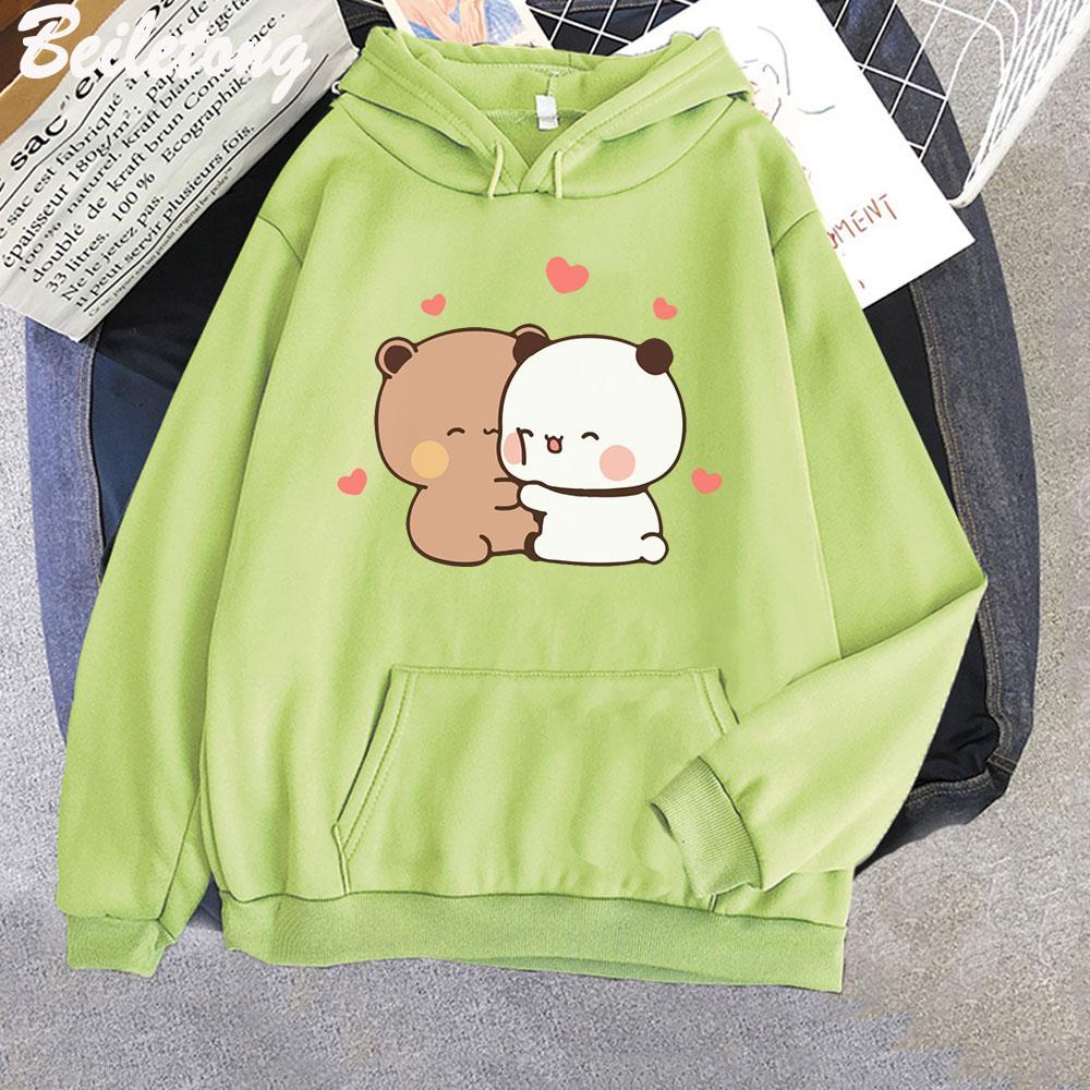 Panda Bear Cute Cartoon Hoodies Bubu Dudu Kawaii Clothing Girls Loose Sweatshirts Spring/Autumn Pink Long Sleeve Pocket Harajuku