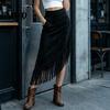 Damen Rock Midi Rock, Hohe Taille Schlankmachend mit Asymmetrischem Quastenbesatz, Hoch tailliert Unifarben Lässig für Arbeit Freizeit Tägliche Kleidung Leicht