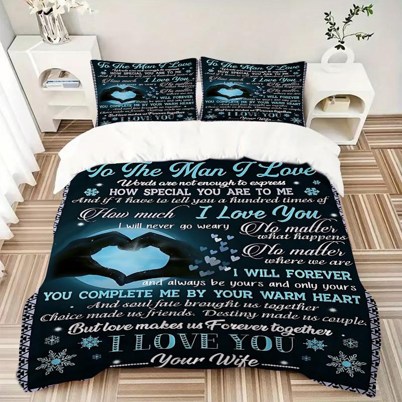 3pcs Love Declaration Duvet Cover Set, Cover For Bedroom Guest Room (1 Duvet Cover + 2 Pillowcase, Without Quilt),  yy250922238