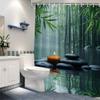 Soothing Bamboo Forest Shower Curtain for a Zen Bathroom, Featuring Tranquil Water, Stones, and Candles. This Serene