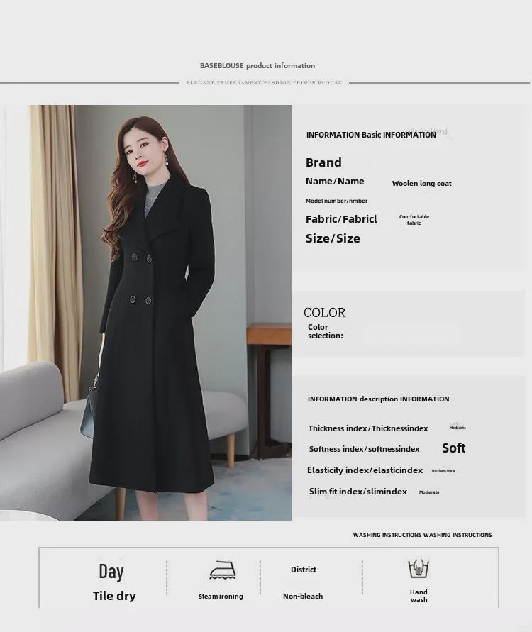 Palton de lână peste genunchi pentru femei 2024: Gros, Mărime Mare, Rever, Design cu Talie Cambrată pentru Primăvară și Toamnă