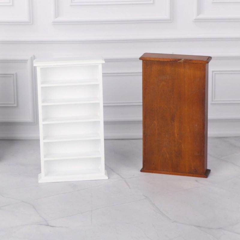 1/12 Scale Miniature Wooden Bookcase Model Figure With 6 Compartments For Doll House Accessories And Study Room Display