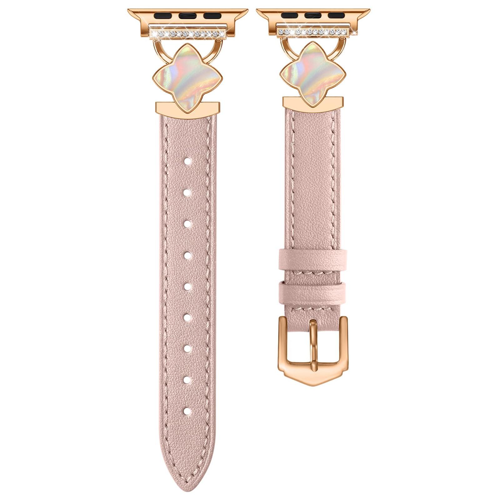 

Watch Band For Apple Watch Series 10 Ultra 8 9 8 7 SE 6 5 4 3 2 1 46mm 49mm 45mm 44mm Four-Pointed Star Adjustable Genuine Cow Leather Strap Pink