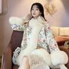 Medium splicing imitation fox fur imitation fur jacket female court celebrity satin Tang suit medium and long nail beads fluff